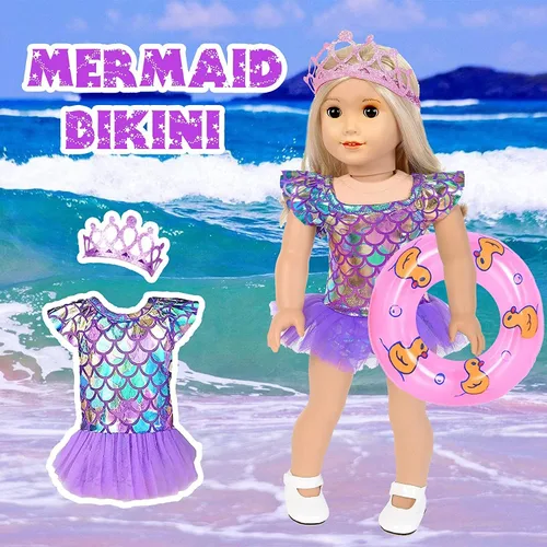 Vista 7 de Ropa de muñeca sirena de 18 pulgadas y estuche de accesorios para muñecas, equipaje, set de juego de viaje incluye maleta, vestidos, bolsa, cámara