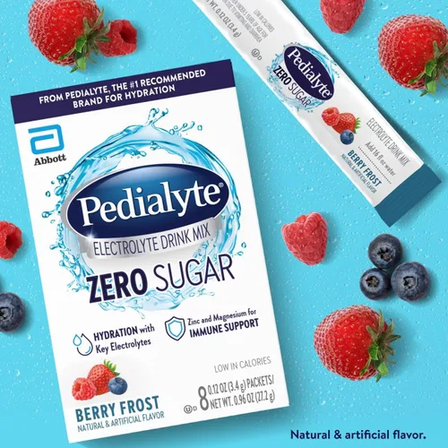 Vista 2 de Pedialyte - Mezcla de bebida de electrolitos con cero azúcar Hidratación con electrolitos clave Gran hidratación baja en calorías Helada