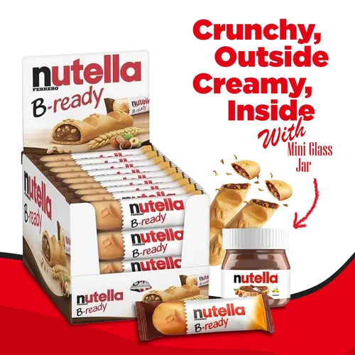 Vista 3 de B-Ready - Barras crujientes de oblea, 36 unidades + mini tarro de vidrio (0.88 onzas), delicioso untado de Nutella con avellana y cacao, aperitivo