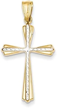 Diamond2Deal Colgante de cruz de oro blanco y amarillo de 14 quilates, joyería fina para mujer, de dos tonos