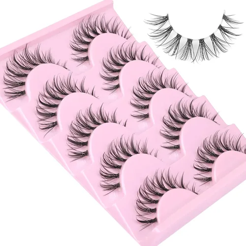 Vista 4 de Pestañas naturales, pestañas delgadas, pestañas asiáticas, aspecto natural, pestañas postizas manga con banda transparente, pestañas de ojo de anime