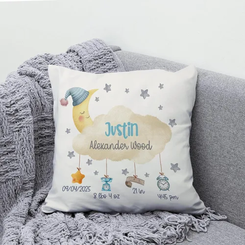 Vista 5 de Hyturtle Almohada personalizada con anuncio de nacimiento para niños y niñas (inserto incluido), almohada de guardería, almohada de estadísticas