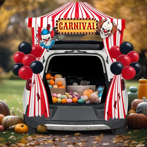 Vista 7 de JOYIN Kit de decoración de coche para SUV, decoración de Halloween, circo, carnaval, payaso, luces LED, calcomanías para puerta de casa embrujada