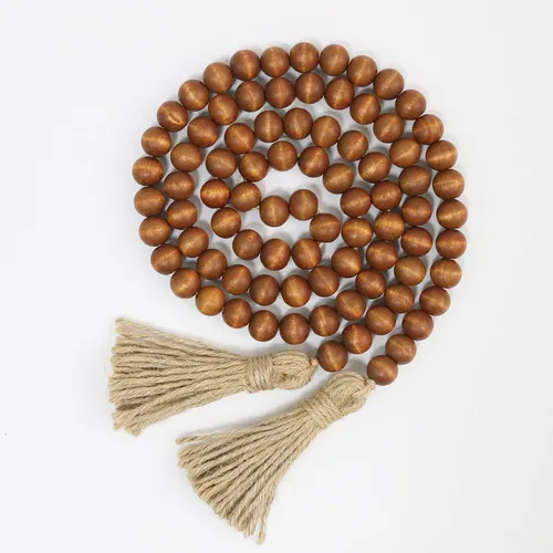 Vista 11 de Guirnalda de cuentas de madera de 58 pulgadas con borlas, decoración rústica de granja, decoración de oración bohemia para colgar en la pared (negro)