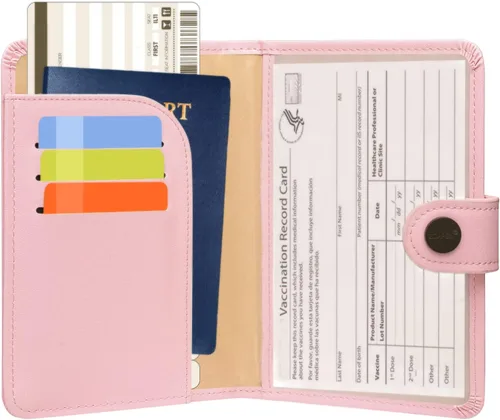 Vista 2 de ZOPPEN Combo de funda para pasaporte con compartimiento para carné de vacunación con protección de bloqueo de interferencia de radiofrecuencia