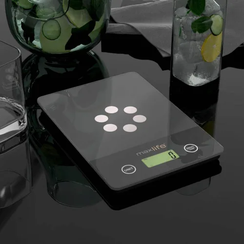 Vista 6 de Max Life Báscula digital de cocina ML-CF1 - Báscula de alimentos de alta precisión con medición de tara y varias unidades, diseño delgado con Gris
