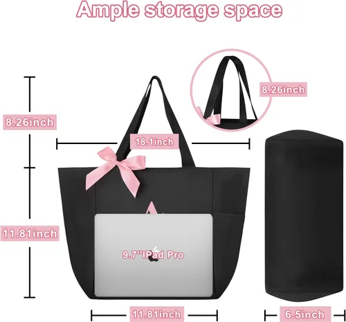 Vista 3 de Vavabox A-Z - Bolsa de mano impermeable con monograma con inicial, regalos de dama de honor para mujer, color negro y rosa