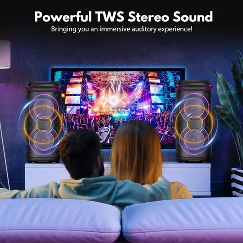 Vista 7 de JYX Máquina de Karaoke, Altavoz Grande de Fiesta Bluetooth con Luz LED de Discoteca, Compatible con Entrada TWS/USB/AUX/Tarjeta TF, Perfecto