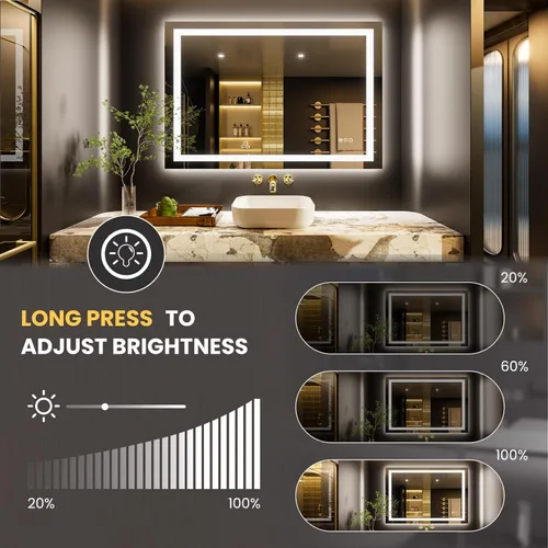 Vista 42 de LOAAO Espejo de baño LED de 28 x 36 pulgadas con luces, antiniebla, regulable, retroiluminado + iluminado frontal, espejo de tocador de baño