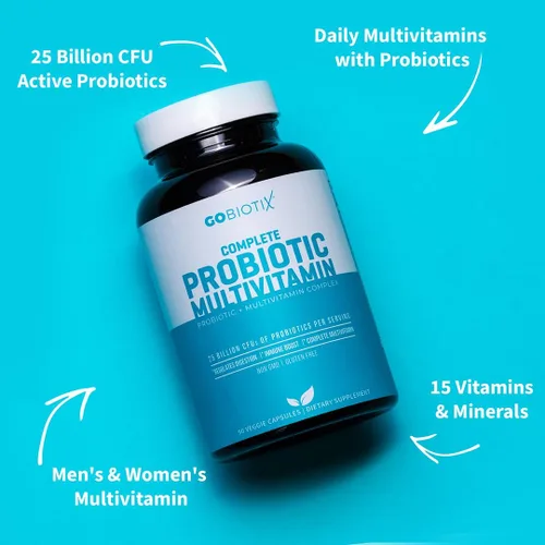Vista 2 de GOBIOTIX Multivitamínico con probióticos y enzimas digestivas - 25 mil millones de UFC - Salud digestiva, probióticos para mujeres y hombres