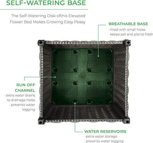 Vista 4 de Maceta de jardín elevada, resina, kit de caja de flores elevada para jardinería de verduras, flores, hierbas 16 x 18 pulgadas, patrón de mimbre