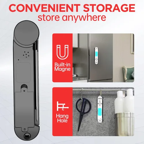 Vista 7 de Nycetek Termómetro digital de cocina, preciso e impermeable, de lectura instantánea, termómetro de carne con retroiluminación, calibración, sonda