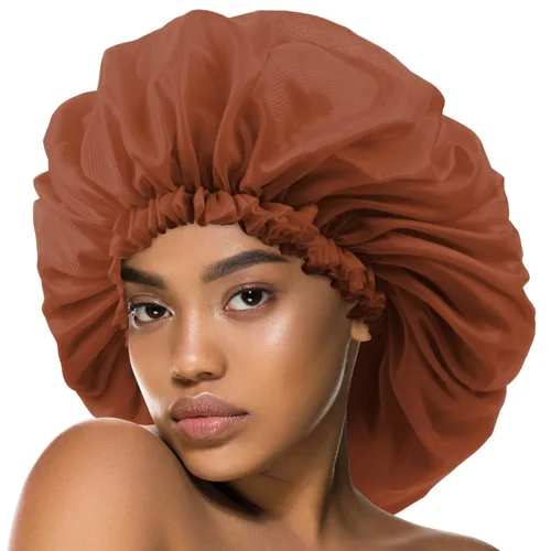 Gorras de tratamiento de ricino de argán y negro, gorro de satén para dormir, accesorios para el cabello, gorras de ducha para mujeres, Marrón