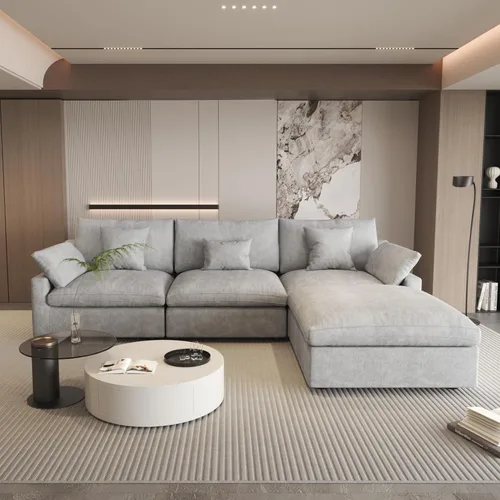 Vista 53 de WJShome Sofá Seccional Cloud Couch de 83 pulgadas para sala de estar, sofá seccional modular relleno de plumón, sofás en forma de L con otomana