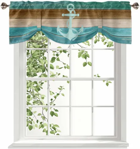 Vista 33 de Cenefas botánicas de acuarela para ventanas de cocina, cenefa de cortina de hojas verdes, cortinas cortas de rama de plantas con bolsillo
