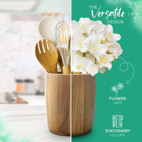 Vista 6 de Soporte para utensilios de cocina de bambú 7 "x 5 1/2" (Acacia ovalada grande)