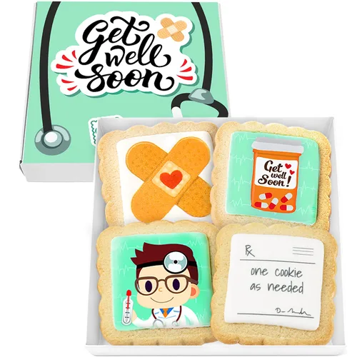 Get Well Soon - Caja de cesta de galletas de regalo, paquete de 4 para niños y adultos, paquete de cuidado después de la cirugía, se siente mejor