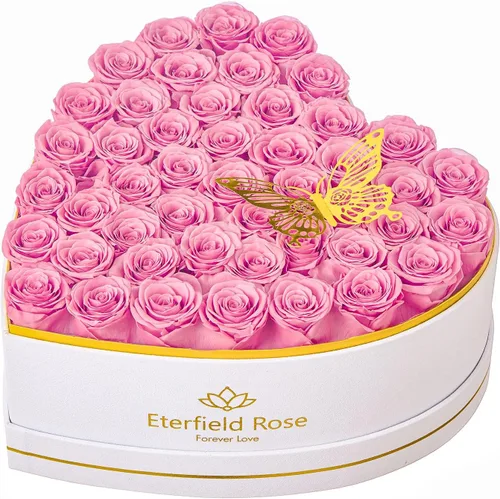 Vista 32 de Eterfield 27 flores para siempre en caja con forma de corazón, rosas preservadas que duran un año, flores preservadas, regalos de cumpleaños