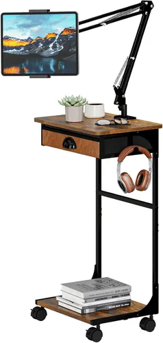 Vista 10 de Soporte de piso para tableta Kindle con estantes de almacenamiento de 2 niveles, altura de ángulo ajustable, soporte para iPad Tablet Kindle