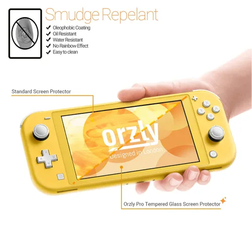Vista 4 de Orzly Screen Protector for Nintendo Switch Lite 2019 Model [4 Pack] Tempered Glass Screen Protectors. No Bubbles Easy Installation Anti Scratch