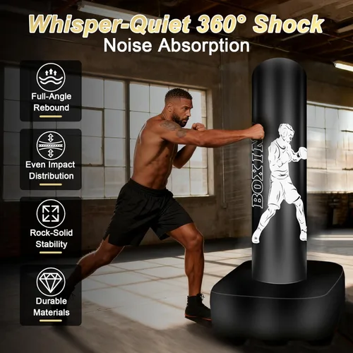 Vista 2 de Punching Bag for Adults, 70" Boxing Bag with Stand, Freestanding Heavy Bag with Boxing Gloves, Reflex Ball Set, Kickboxing Bag Training Equipment