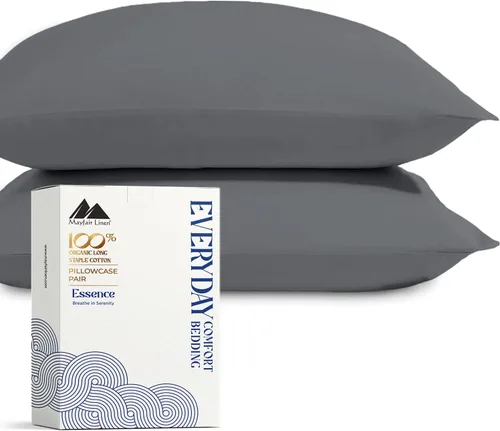 Vista 68 de Mayfair Linen Juego de sábanas de 4 piezas de tejido de percal de 100 % algodón orgánico, suave, refrescante, transpirable y con bolsillo profundo