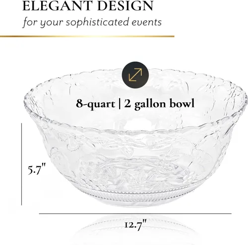 Vista 3 de Juego de cuencos grandes de plástico transparente con cucharón, cuenco de servir de 8 cuartos de galón para fiestas, cuchara de plástico