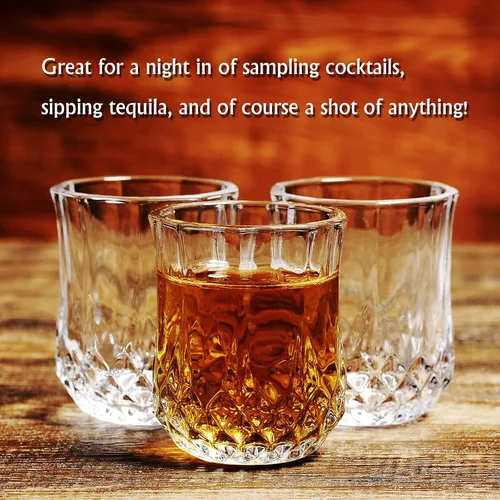 Vista 6 de Valeways Juego de 6 vasos de chupito, transparentes y bonitos vasos de degustación, capacidad de 1.75 onzas