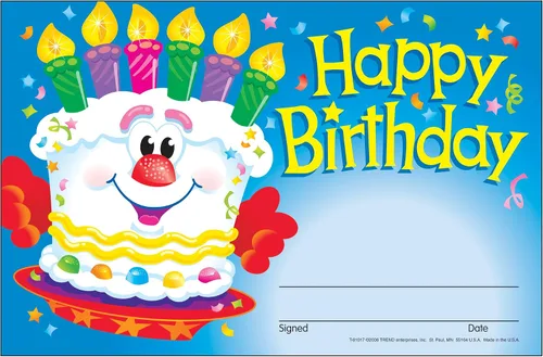 TREND enterprises, Inc. Happy Birthday Cake Recognition Awards, 30 unidades, multicolor, 8-1/2 x 5-1/2 pulgadas (T-81017)