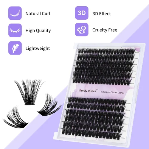 Vista 3 de Racimos de pestañas 60D/80D, extensiones de pestañas DIY, pestañas rizadas D, racimos de pestañas esponjosas, longitud mixta 12-16 mm, racimos