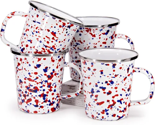 Golden Rabbit Enamelware Latte Coffee or Tea Mugs, 16 ounce, Americana, Set of 4
