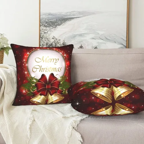 Vista 6 de Juego de 2 fundas de almohada decorativas con diseño de campanas de árbol de Navidad de 16 x 16 pulgadas, fundas de almohada decorativas