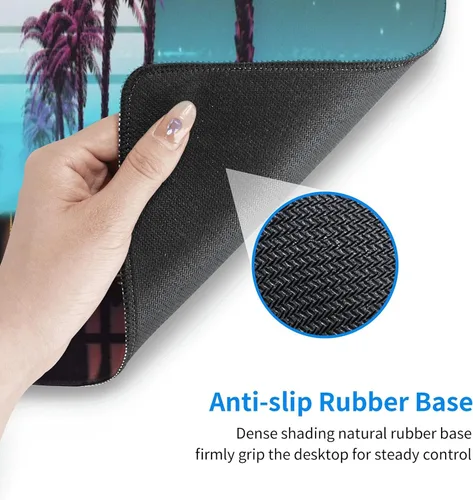 Vista 6 de Retrowave Synthwave - Alfombrilla de mouse grande para juegos, XL, alfombrilla de mouse larga extendida, base de goma antideslizante, bordes