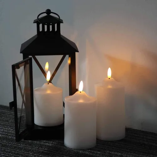 Vista 4 de GenSwin Velas parpadeantes sin llama, velas LED impermeables con control remoto y temporizador, velas de pilar de mecha 3D que funcionan