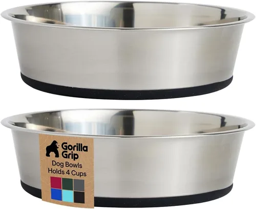 Vista 25 de Gorilla Grip - Juego de 2 cuencos metálicos de acero inoxidable para perros, base de goma, resistente a la oxidación, libre de BPA de grado Turquesa