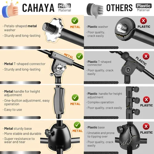 Vista 2 de CAHAYA Soporte de micrófono con trípode: brazo de extensión con liberación de un botón, soporte de micrófono de pie portátil con bolsa de transporte