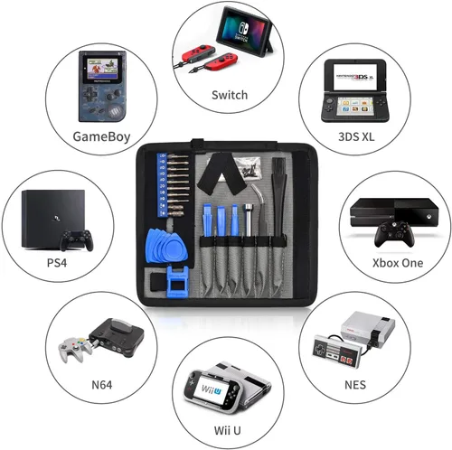 Vista 6 de EasyTime Kit de herramientas de reparación compatible con PS4, Nintendo, Xbox one, kit de destornilladores triwing 24 en 1, T6 T8 T9 T10 Torx