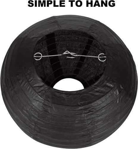 Vista 5 de 30 linternas de papel negras decorativas, linternas chinas redondas, varios tamaños para decoración del hogar, fiestas y bodas, cumpleaños
