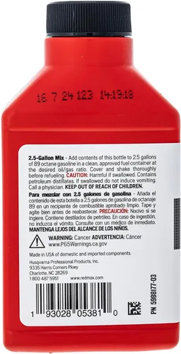 Vista 3 de Botella RedMax de 6.4 oz Aceite sintético de ciclo de 2 tiempos con estabilizador de combustible 50:1