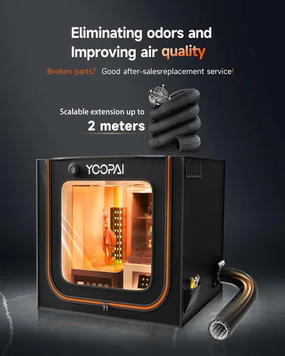 Vista 5 de Caja grande de resina para impresora 3D con kit de ventilación, luz LED, impresión 3D, cubierta ventilada para tienda de campaña, elimina olores, a