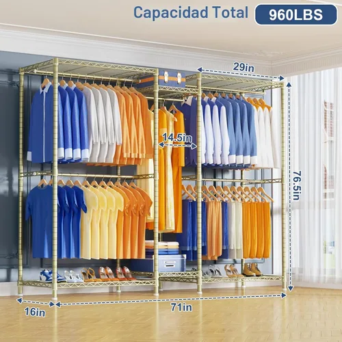 Vista 3 de Ulif E12 Max - Perchero independiente resistente con estantes, sistema de almacenamiento de ropa de metal para colgar ropa, 83 pulgadas de ancho x