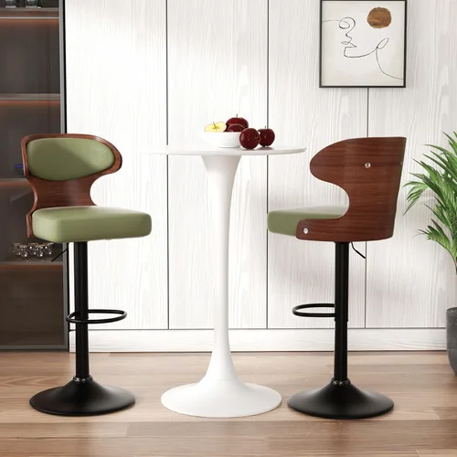 Vista 38 de Nalupatio Juego de 3 taburetes de bar con altura ajustable de 24.5 a 33.5 pulgadas, taburetes de bar giratorios de madera curvada con respaldo