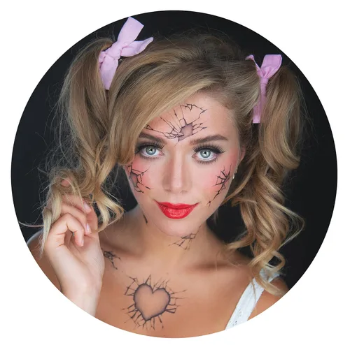 2 calcomanías de tatuaje temporal de muñeca rota, disfraz de Halloween para hombres y mujeres, adultos, calcomanías para la cara
