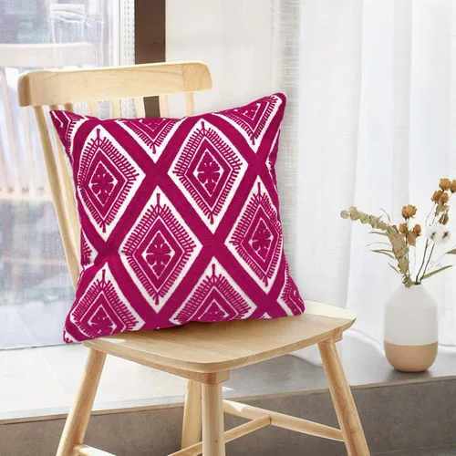 Vista 6 de Funda de almohada decorativa bordada de 18 x 18 pulgadas, patrón geométrico bohemio moderno de bordado grueso, lona de algodón duradera funda