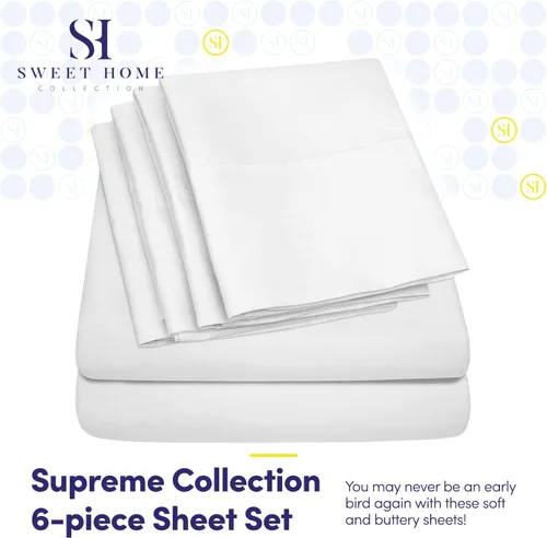 Vista 2 de Sábanas Queen blancas – Juego de sábanas de 6 piezas 1500 Supreme Collection de microfibra cepillada fina con bolsillos profundos - 2 fundas