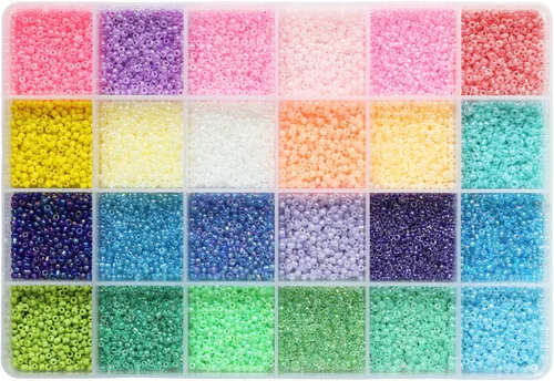 Vista 11 de Cuentas de semillas de vidrio 11/0 Aproximadamente 14800 piezas 24 colores 2 mm Cuentas sueltas de semillas Kit para hacer pulseras con caja
