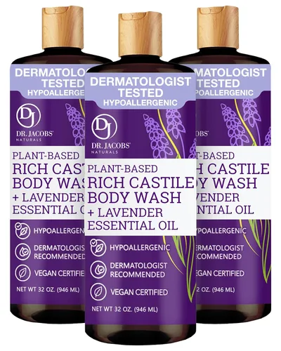 Vista 14 de Dr. Jacobs Naturals - Jabón líquido de Castilla puro, manteca de karité, jabón a base de plantas infundido con vitamina E y aloe vera para hidratar