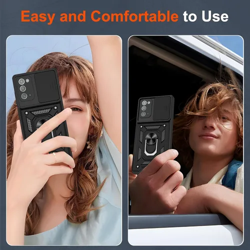 Vista 7 de Funda para Samsung Galaxy Note 20 5G con (2 piezas) protector de pantalla HD, resistente a prueba de golpes con soporte de rotación de 360°