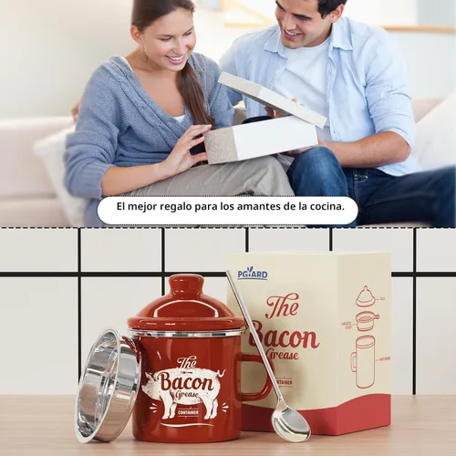 Vista 8 de PGYARD Mini Recipiente para Grasa de Tocino con Colador - Ahorrador de Grasa Esmaltado de 15 Onzas, Guardador de Grasa de Tocino Estilo Granja