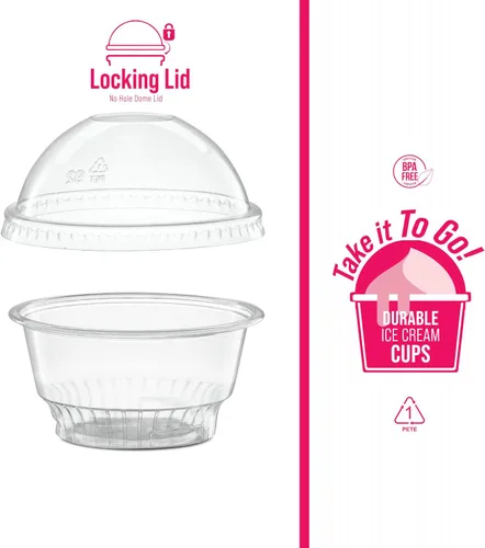 Vista 4 de Vasos de postre de plástico transparente de 5 onzas con tapas de cúpula sin agujero, 50 juegos de cuencos desechables para helados, parfait